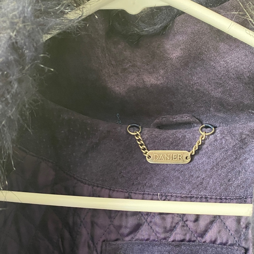 Danier Women's Deep Purple Suede Trench Coat with faux Fur Accents - Picture 3 of 7